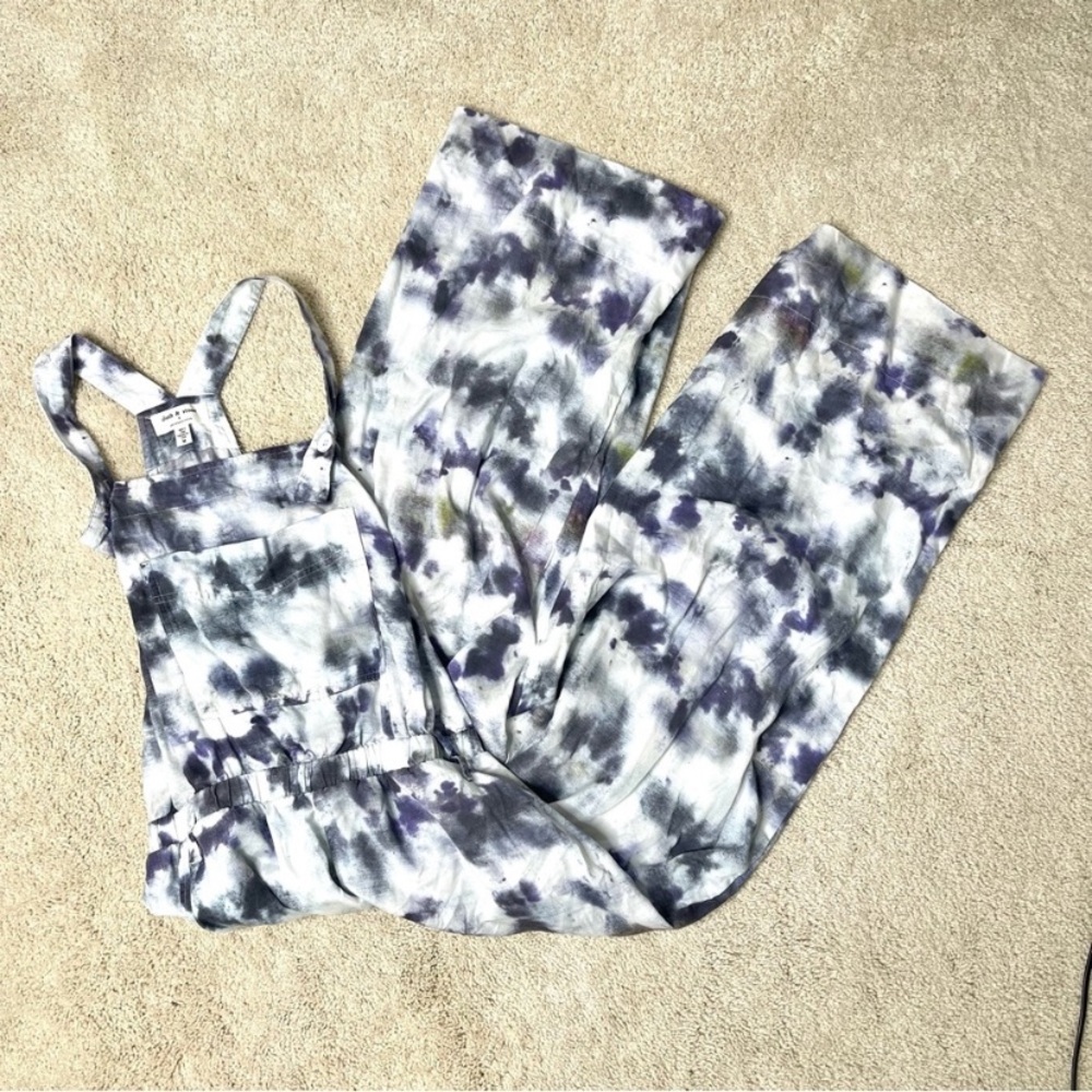 New Anthropologie Cloth & Stone Blue Gray Shibori Tie Dye Overalls Jumpsuit M - Picture 4 of 7